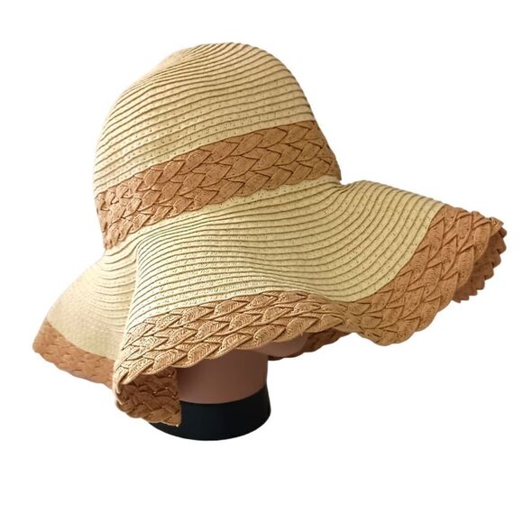 JHats Woven Raffia Floppy Hat Sun Wide Brim Bucket Beige Tan Beach Gardening - Picture 7 of 16